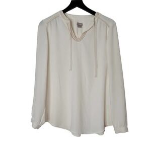 Chicos Blouse Size 8 / 10‎ Ivory Long Sleeve V-Neck Rope